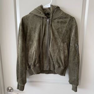 Blank NYC Olive Green Suede Bomber Jacket